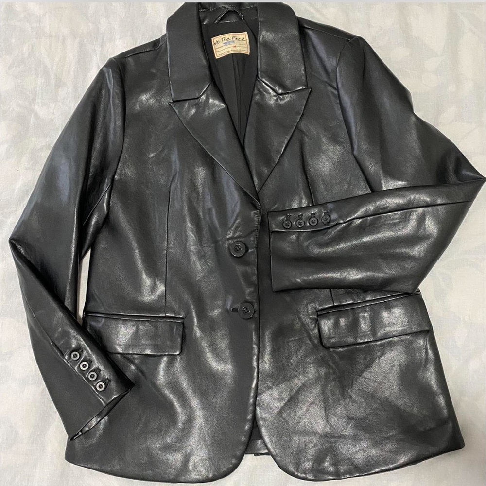 We The Free Black Faux Leather Blazer
